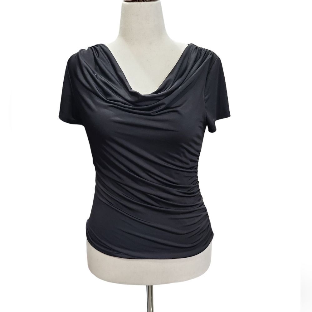 EUC stretchable Carmen women's black waffle top blouse, M